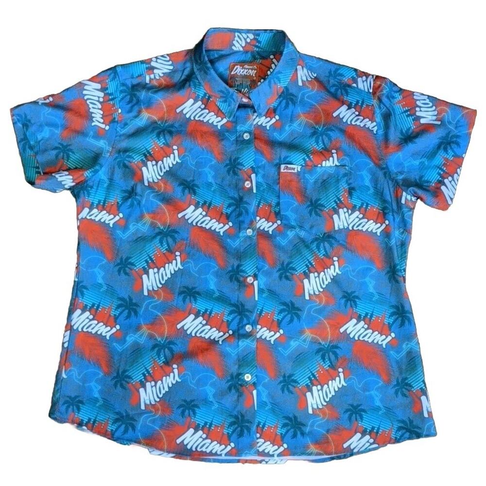 Dixxon Flannel Co The Vice Shirt Women's 2XL Teal Green Button Up Miami All Over